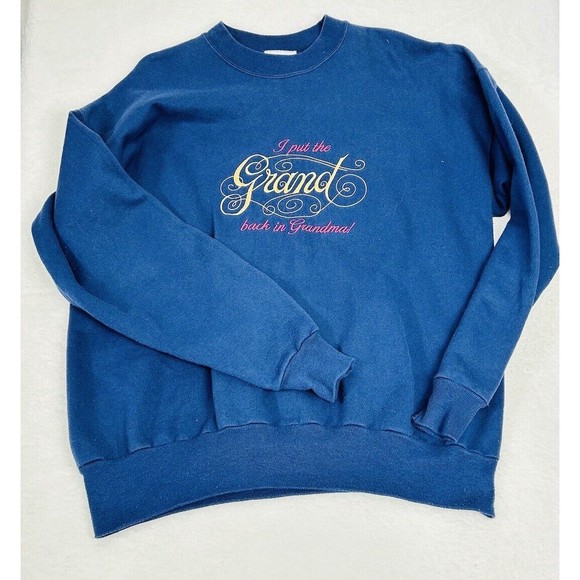 Vintage Grandma Sweatshirt Size XL‎ Embroidered Crewneck Blue - Picture 1 of 11